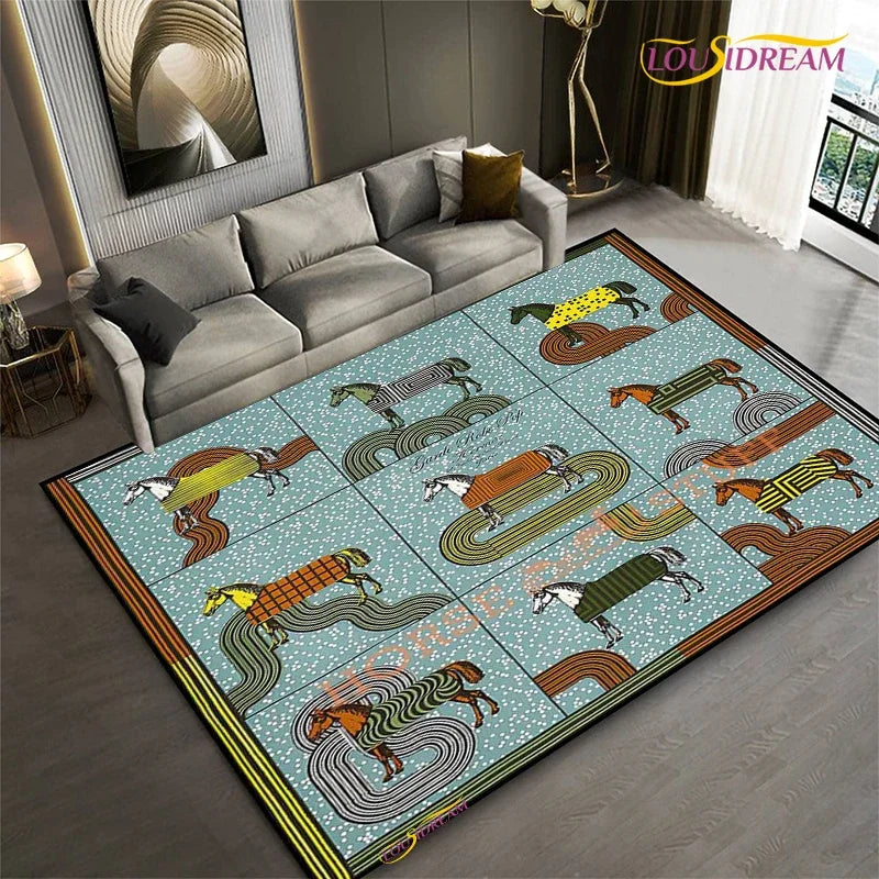 Fashion Ethnic Frame Horse Carpet Living Room bedroom yoga rugs kitchen Door Kids Un-Slip Mats Alfombra birthday gift Poster Mat