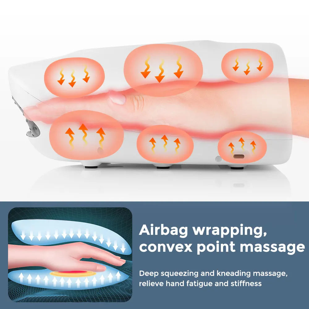 Cordless Hand Massager Machine for Wrist Arthritis Vibartion Heat and Pressure Acupoint Physiotherapy Palms Finger Compression