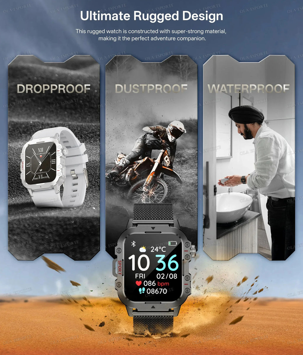 2025 New Flashlight Military Smart Watch Men IP68 5ATM Outdoor Sports Fitness Tracker Health Monitor 1.44Inch BT Call Smartwatch