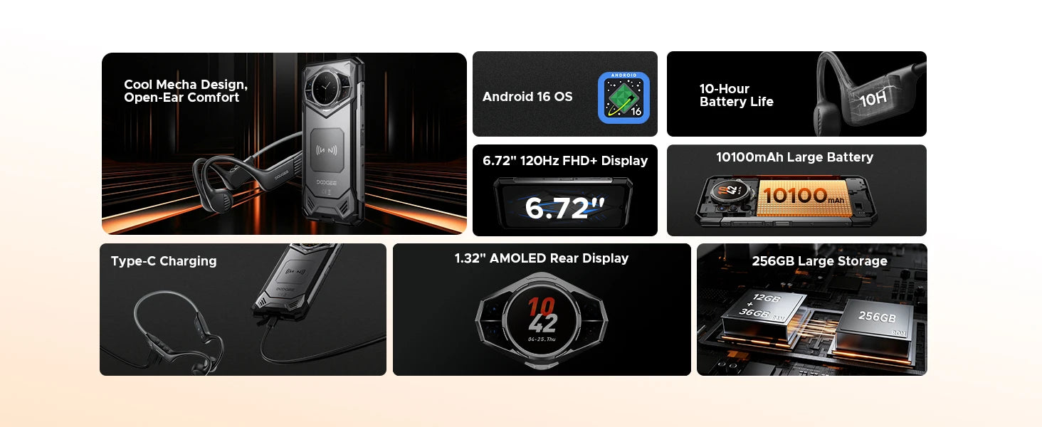DOOGEE S200 VIP 5G Rugged Phone 1.32" Rear Display 48GB 256GB 6.72" 100MP Camera 10100mAh Battery 33W Android 16 Smartphone