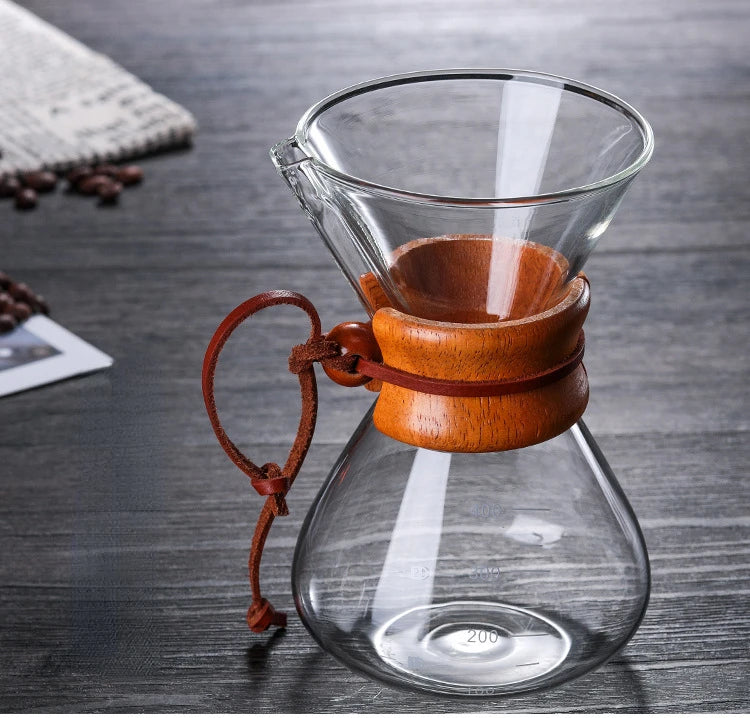 Hand Glass Coffee Kettle with Stainless Steel Filter Drip Brewing Hot Brewer Coffee Pot Dripper Barista Pour Over Coffee Maker