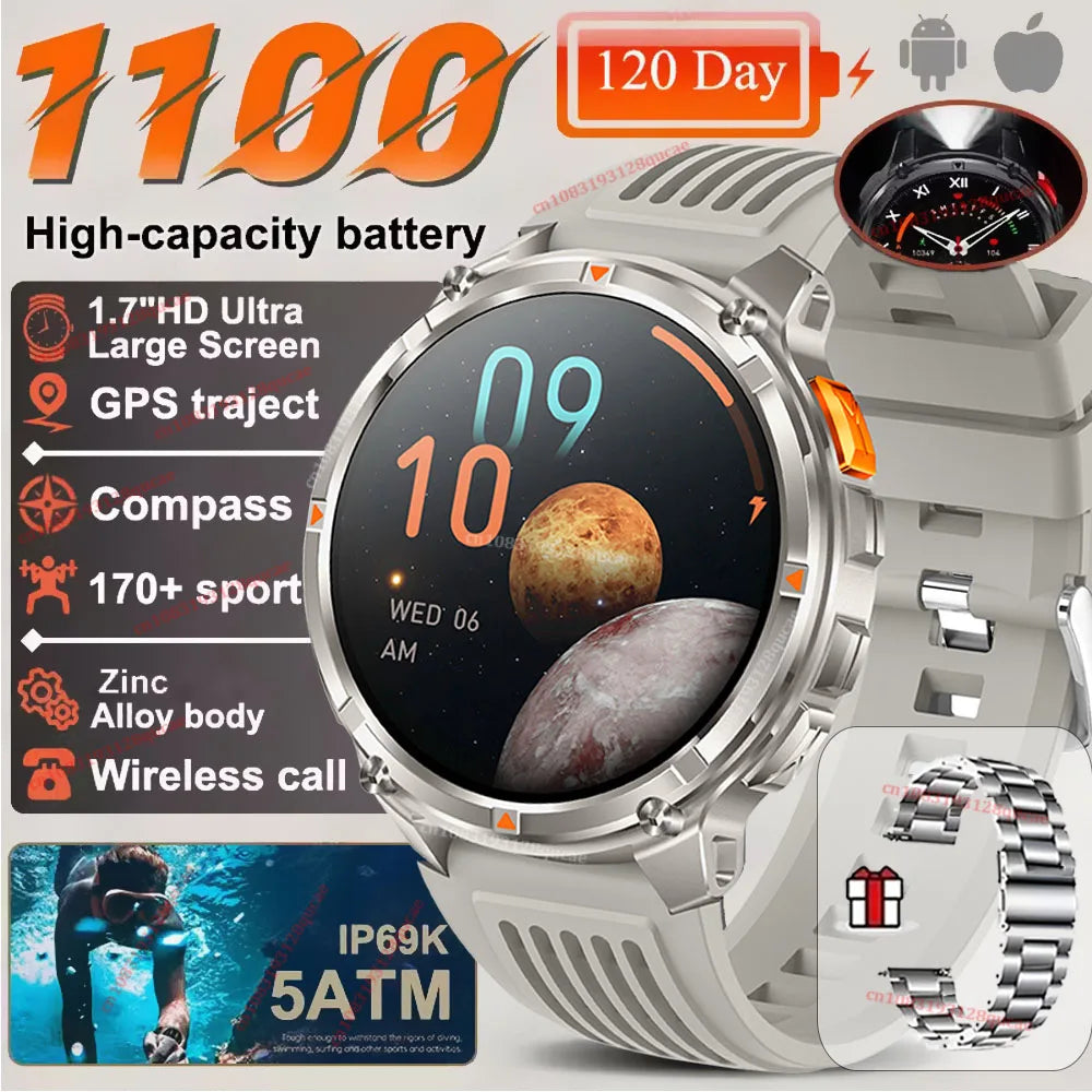 2026 New Military 1100mAh Big Battery Outdoor Smart Watch Men GPS Path Compass 10ATM Waterproof Calls AMOLED HD Sport Smartwatch