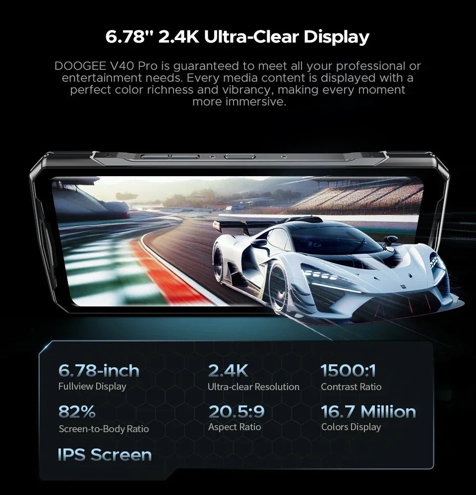 DOOGEE V40 Pro Rugged Phone 6.78" IPS Display  36GB(16+20) 512GB Smartphone 5G 200MP Al Camera 8680mAh Dimensity 7300 Android 14