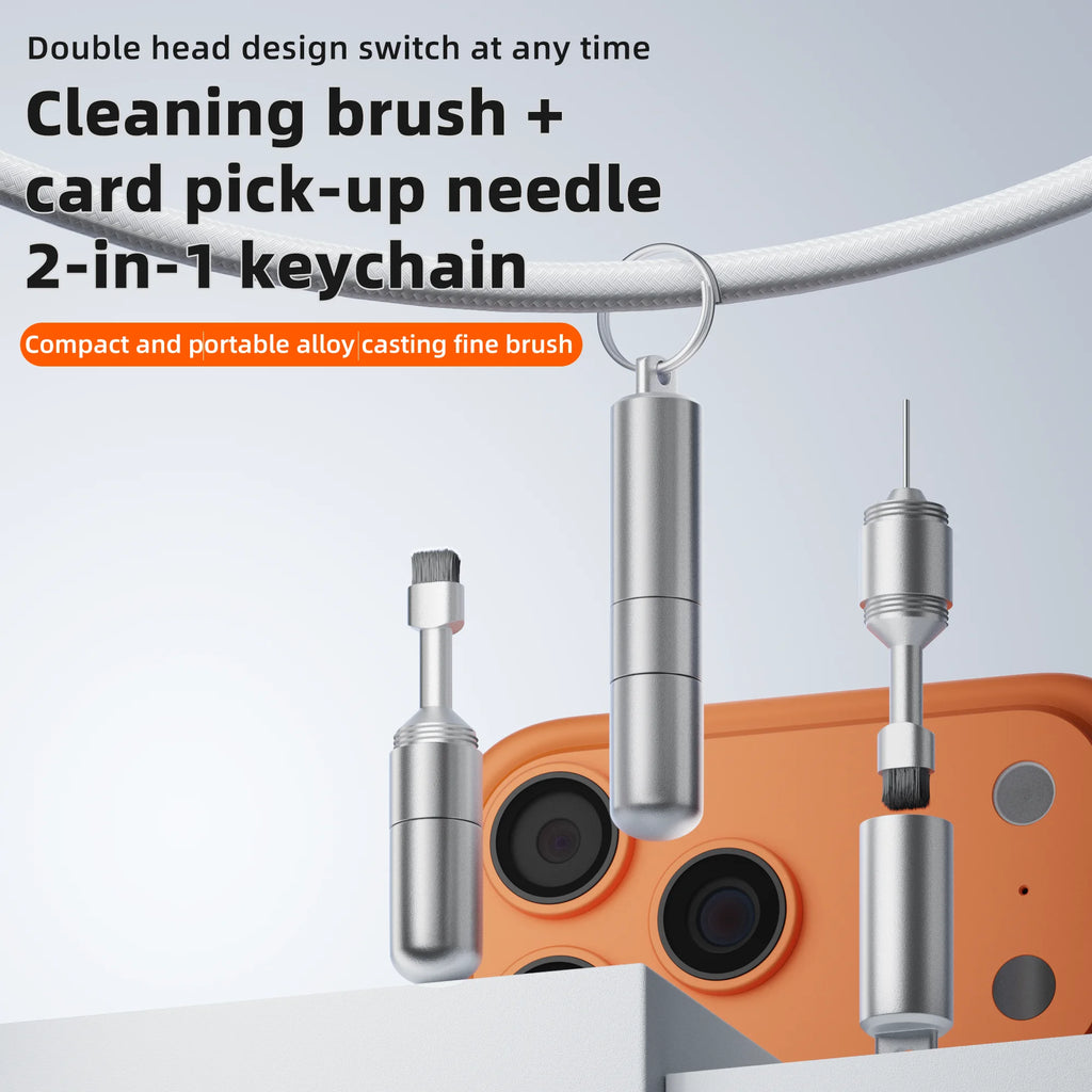 Cleaning brush card pick-up pin 2-in-1 cleaner portable keychain suitable for mobile phones speakers earpieces Bluetooth headpho