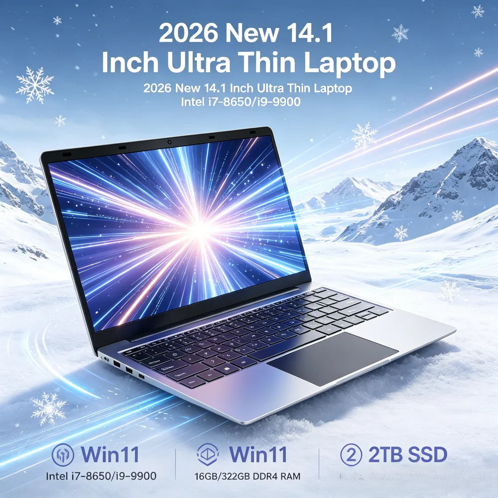 2026 New 14.1 Inch Ultra Thin Laptop Intel i7-8650/i9-9900 Win11 16GB/32GB DDR4 RAM 2TB SSD Portable Business Notebook