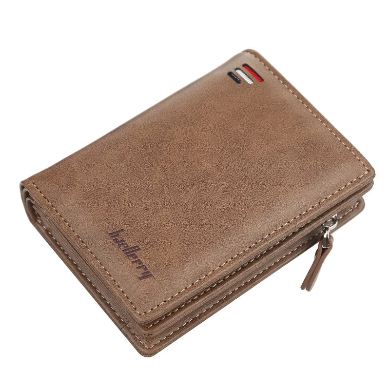 Baellerry Men PU Leather short Wallet With Zipper Coin Pocket Vintage Big Capacity Male Short Money Purse Card Holder
