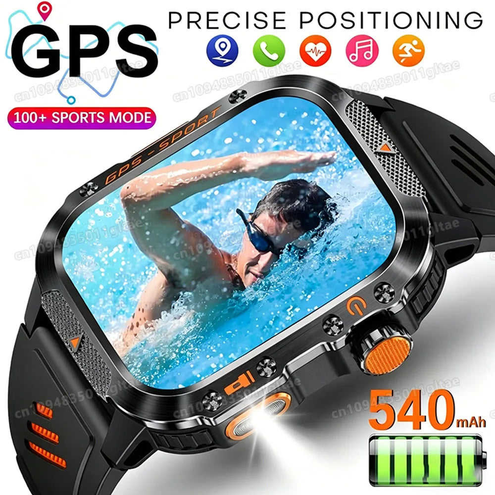 New Military Smart Watch Men Health Monitor 5ATM Waterproof Outdoor Sport Tracker BT Voice Call LED Flashlight Smartwatch HW12