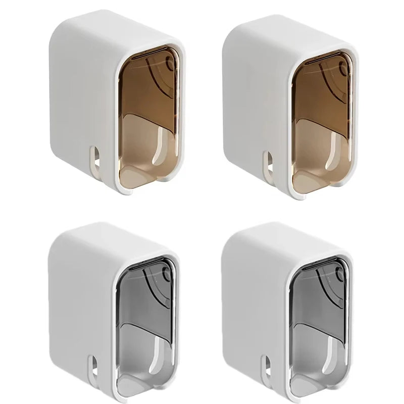 2PCS Toothbrush Holder Flip-top Wall Mounted Toothbrush Rack Dustproof Toothbrush Storage Box Bathroom Electric Toothbrush Shelf