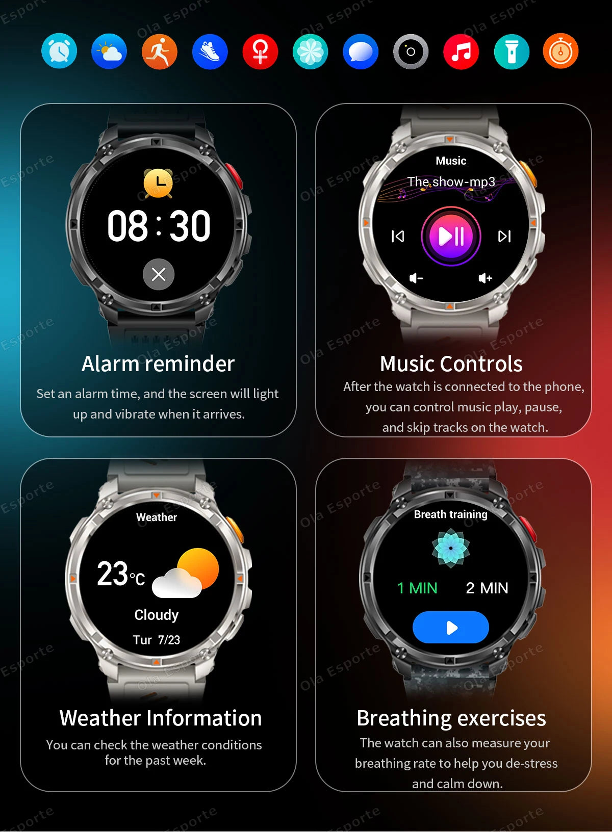 2026 Ultra 1100Mah Battery Military Smart Watch Men 1.7"AMOLED GPS Path 5ATM Waterproof Sports Compass LED Flashlight Smartwatch