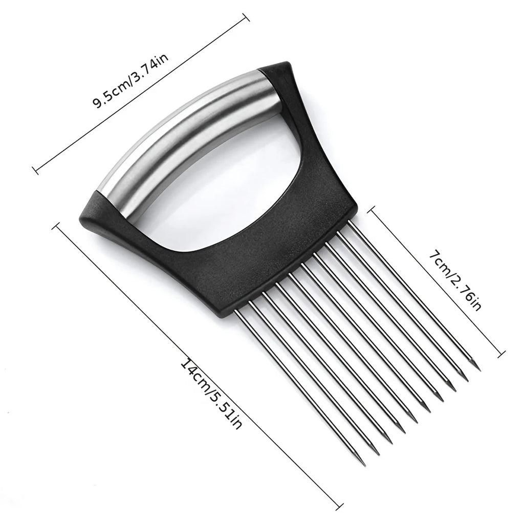1pc Stainless Steel Onion Slicer Holder, Multipurpose Meat Tenderizers, Vegetable Potato Tomato Lemon Cutting Tool, Full Grip Ha