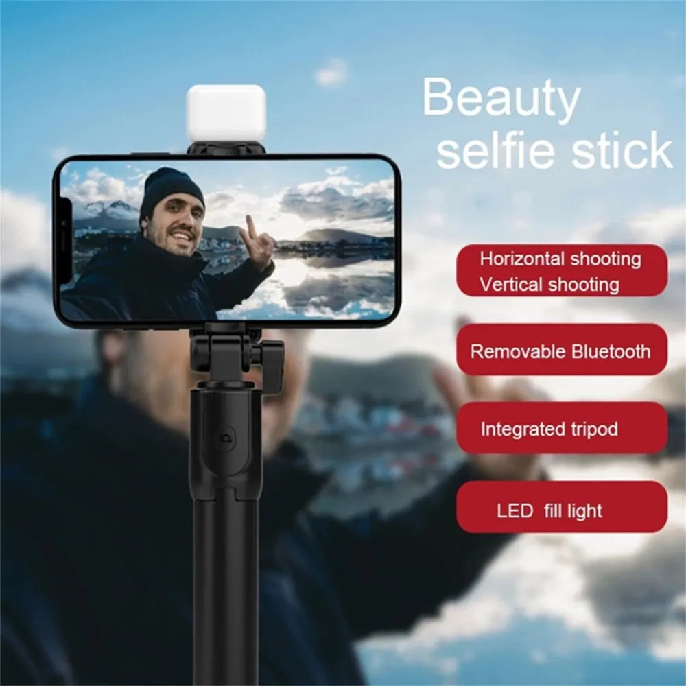 Phone Selfie Stick Tripod Bluetooth Remote Wireless Selfi Stick Phone Holder With Beauty LED Fill Light For Phone Live Streaming
