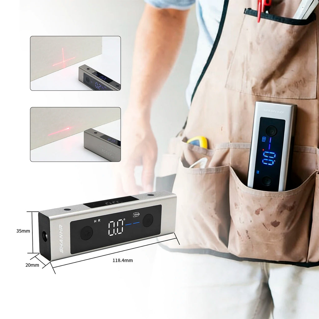 SHANHR 2 In 1 Laser Level Ruler Type-C Double Laser Angle Ruler Protractor Digital Inclinometer Measure Tool Protractor