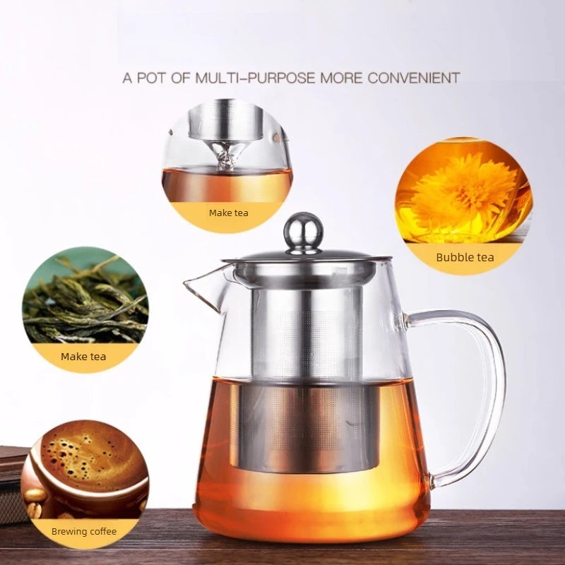 Heat-Resistant Borosilicate Glass Teapot with Removable Stainless Steel Infuser – Clear Tea Kettle for Kung Fu Tea Brewing Set
