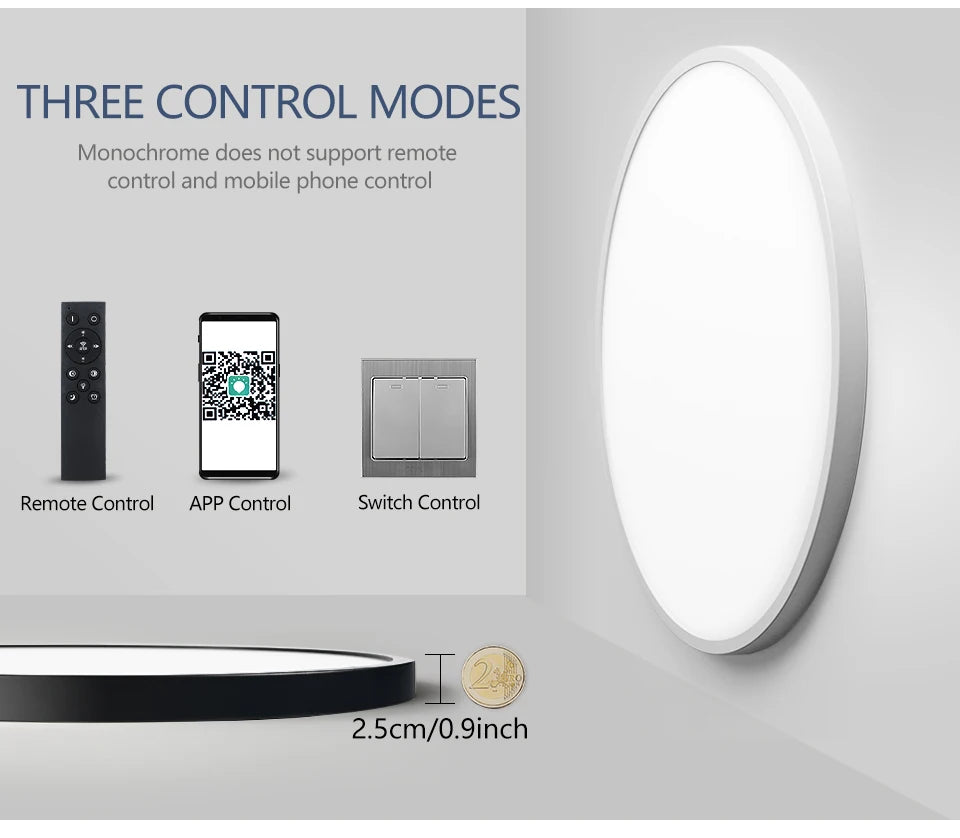 0.9 Inch Ultra-thin Smart LED Ceiling Light Pendant 24W 28W 38W 48W AC85V-265V Indoor Home Decorative Fixtures Remote Control