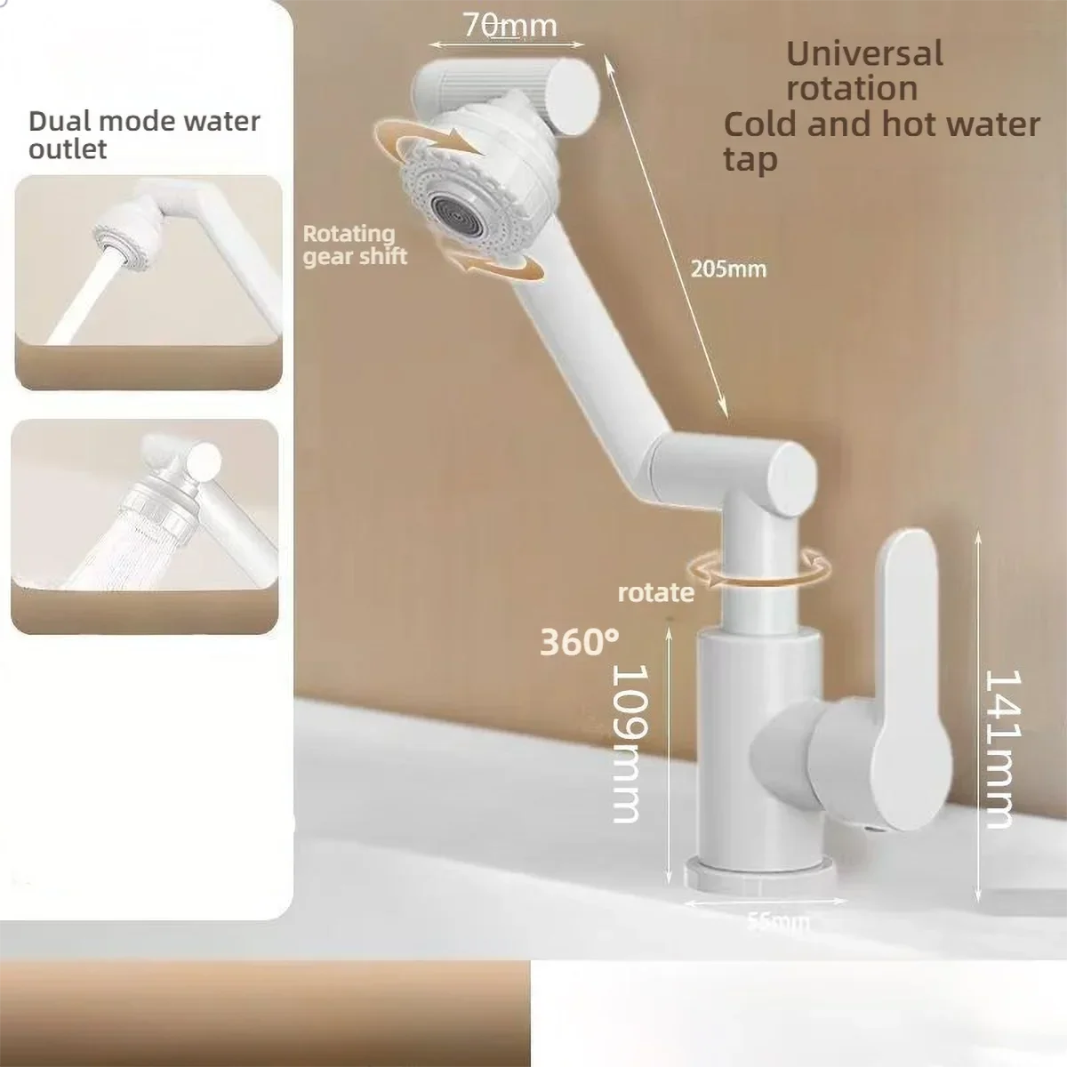 1080° Swivel Kitchen Sink Faucet Bathroom Sink Faucet Basin Faucet Multifunction Cold and Hot Water Tap