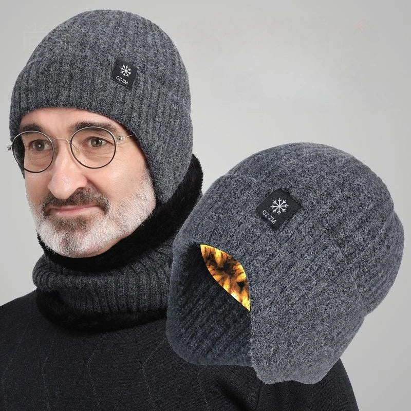 Men Winter Knitted Hat Plush Warmth Peaked Cap Outdoor Earmuff Casual Fashion Faux Fur Lined Bomber Hats Cycling Ear Protection