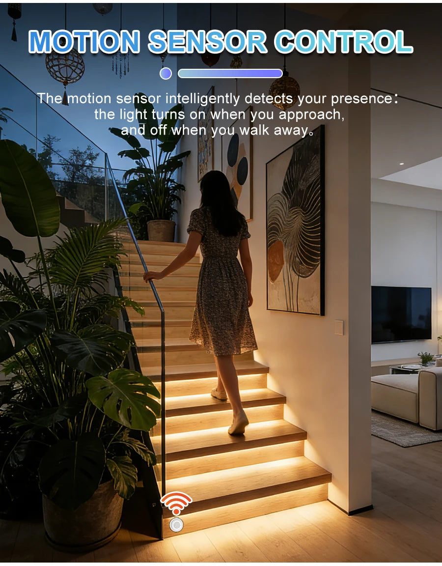 Intelligent Motion Sensor Stair Light Kit, Smart Bluetooth APP Remote Control, Dynamic & Constant Lighting for Indoor Staircase
