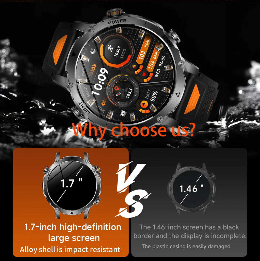 LIGE Men Smart Watch 1400 mAh 1.7 Inch Screen Bluetooth Call Voice Assistant Watch Sport Fitness IP68 Waterproof Smartwatch 2026