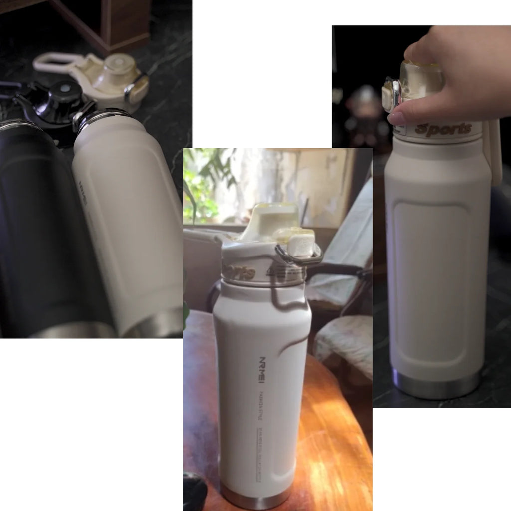 1L Thermos Bottle Stainless Steel Iced And Heat Insulated Cups Hiking Cycling Fitness Vacuum Flasks with Handle
