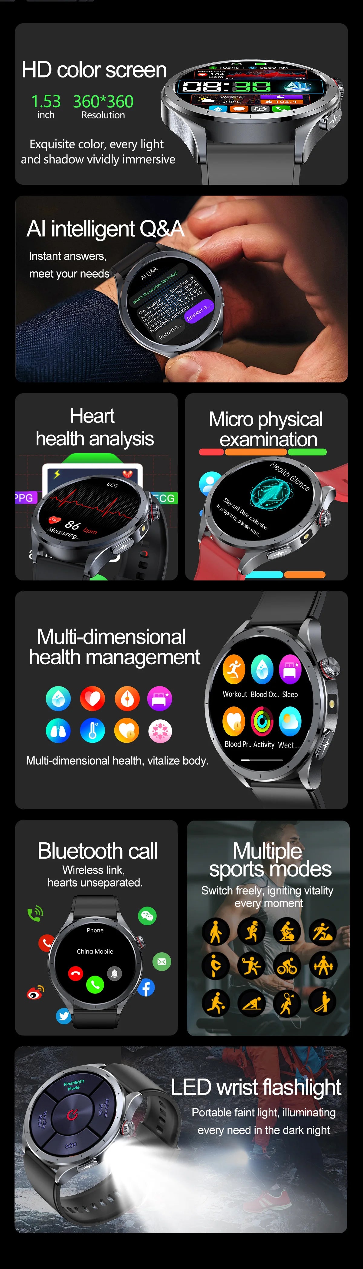 2026 New Body Fat Analysis Health Smart Watch ECG+PPG Uric Acid Blood Pressure Blood Oxygen Clock Call Smart Watch For Men Women