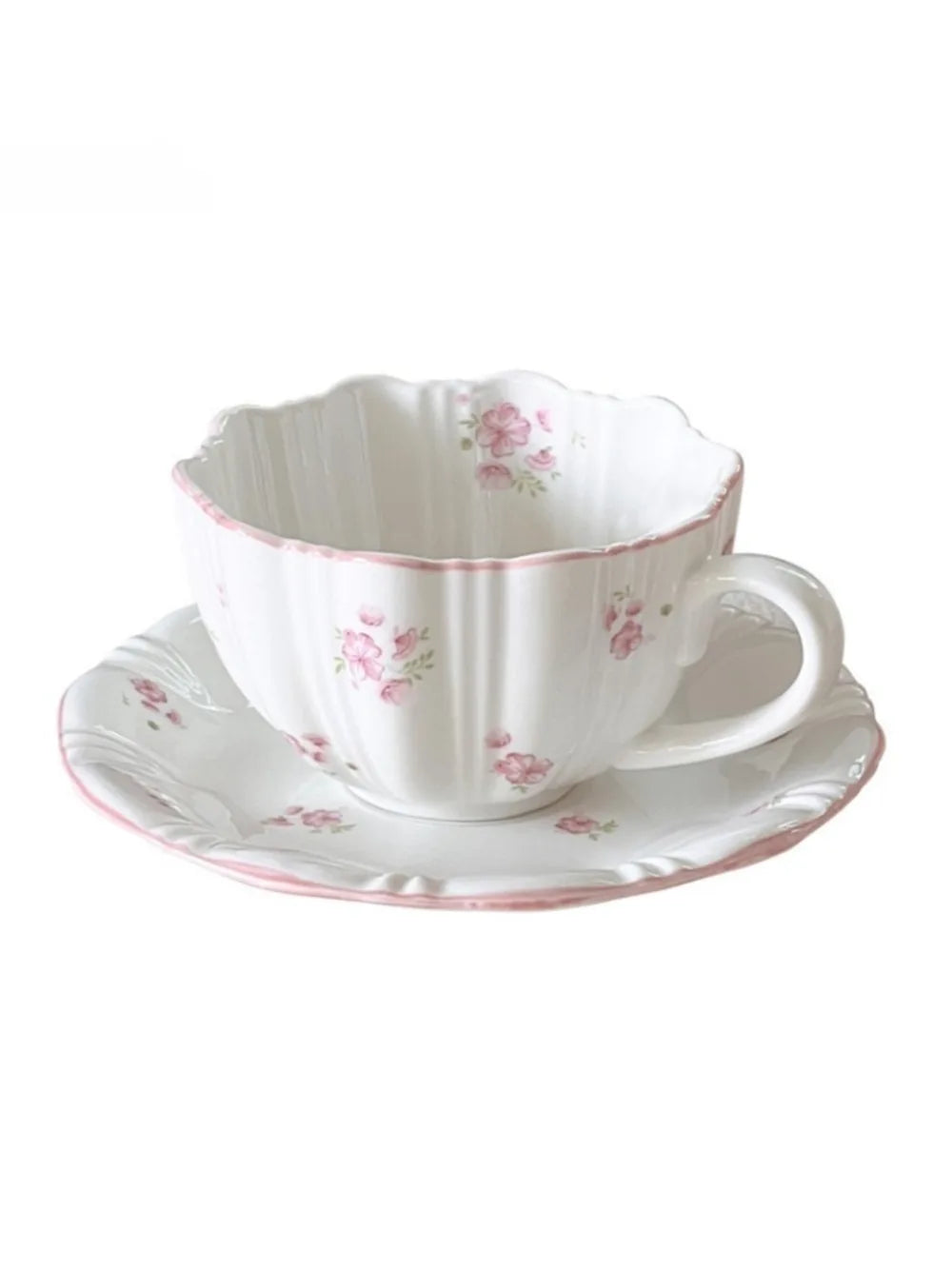 European Pink Cherry Blossoms Mugs Porcelain Cup&saucer Tableware Coffee Mug Dining Table Afternoon Tea Teacup Fruits Juice Cup