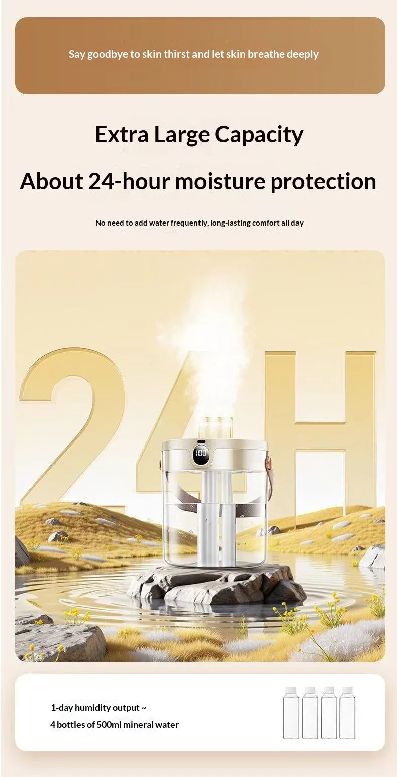 Portable Ultrasonic Humidifier 3 Spray Nozzles Digital Screen Night Light Large Water Tank Silent Aroma Diffuser for Home Use