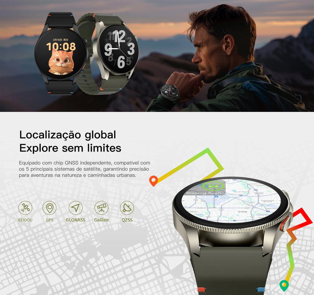AURAFIT Trek2: Reloj intelligent con AMOLED y Gran battery of 450mAH. Mide heart rate, hace llamades, GPS y es impermeable.