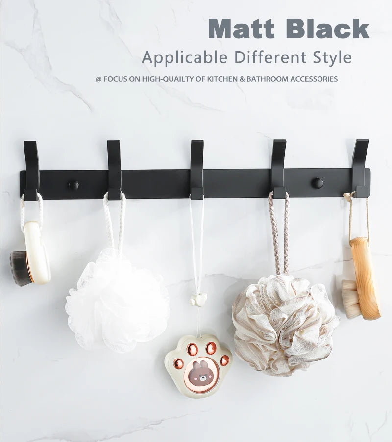 Modern Hanging Hooks For Wall Aluminium Black Towel Holder Bathroom Door Clothe Hanger Coat Rack Wall Mounted