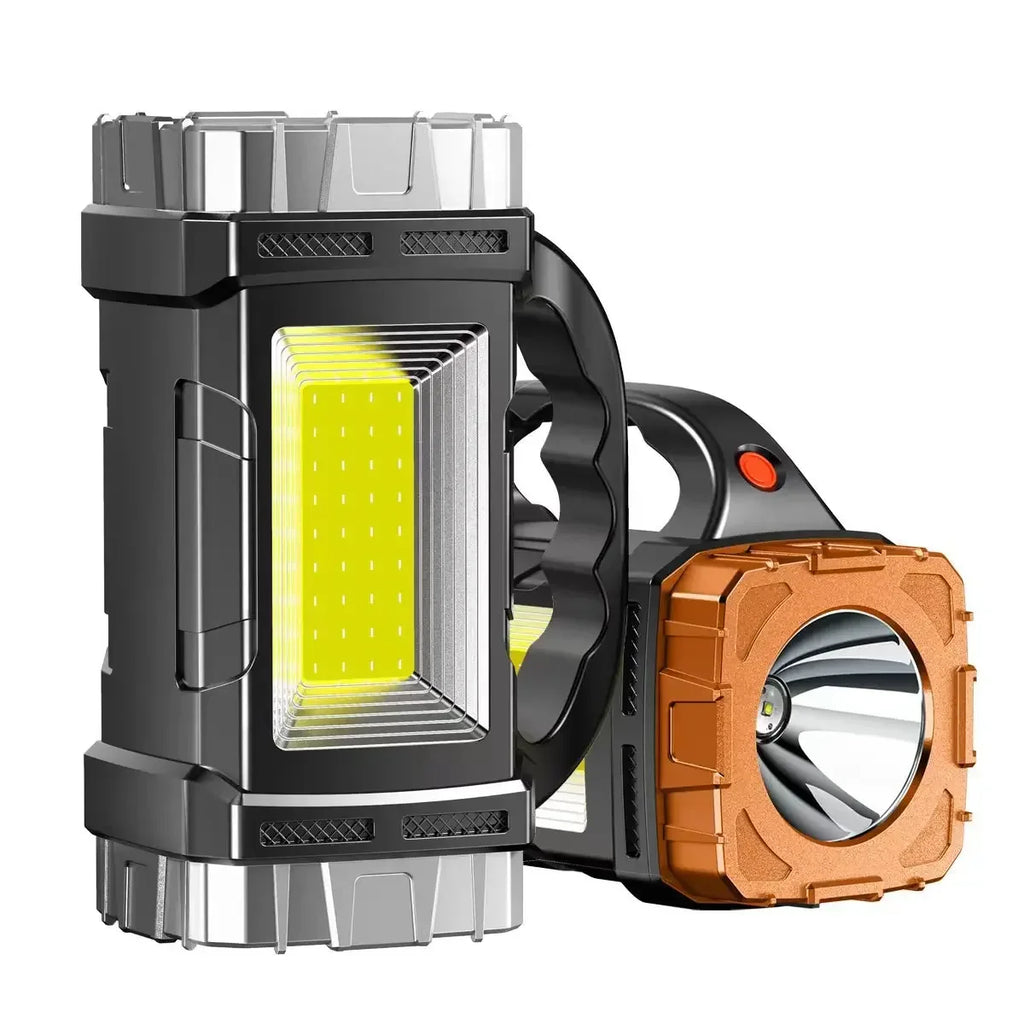 2024 Powerful LED Flashlight USB+Solar Rechargeable Flashlight COB Outdoor Camping Torch Portable Searchlight Power Bank Outdoor