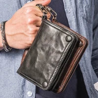 Luxury Handmade Genuine Leather Men Wallet Bifold Purse Male Wallets Short Money Clip Vintage Leather Money Bag with zip pocket