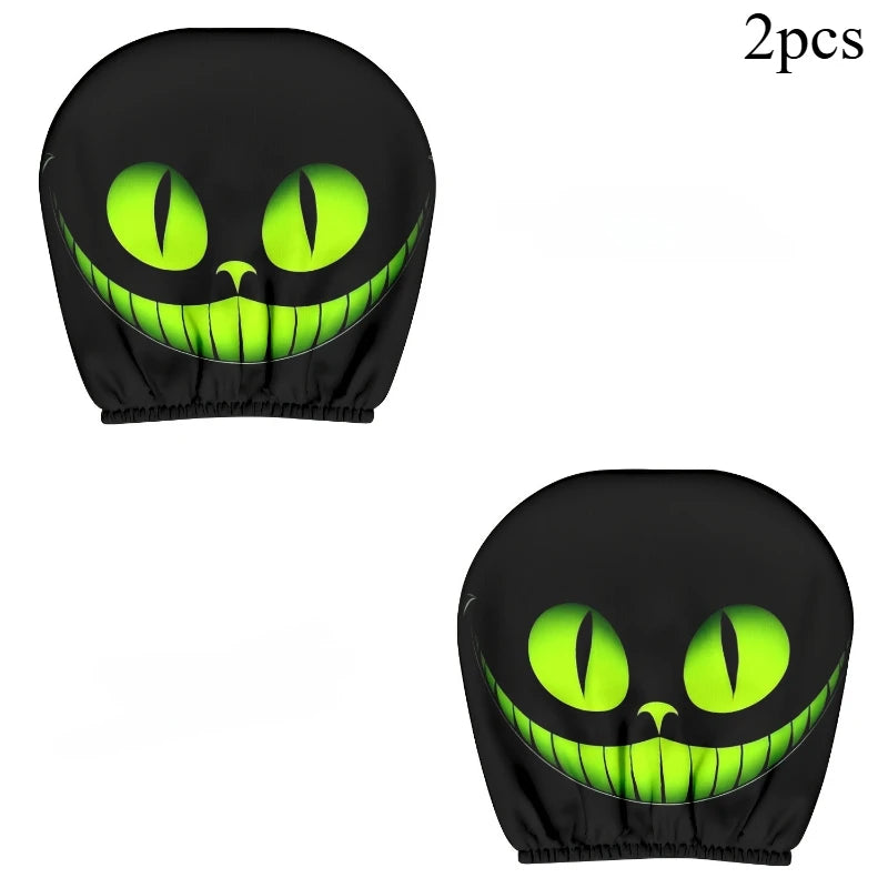 2pcs Fantasy Smile Mystical Cat Eye Universal Car Seat Headrest Covers Car Accessories Holiday Gift Decorative Protective Cover