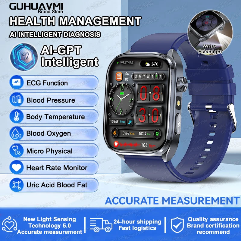 2026New Accurate Diagnosis Smart Watch ECG Blood Oxygen BP Uric Acid Lipids HD AMOLED Screen BT Call Health Smartwatch Men Women