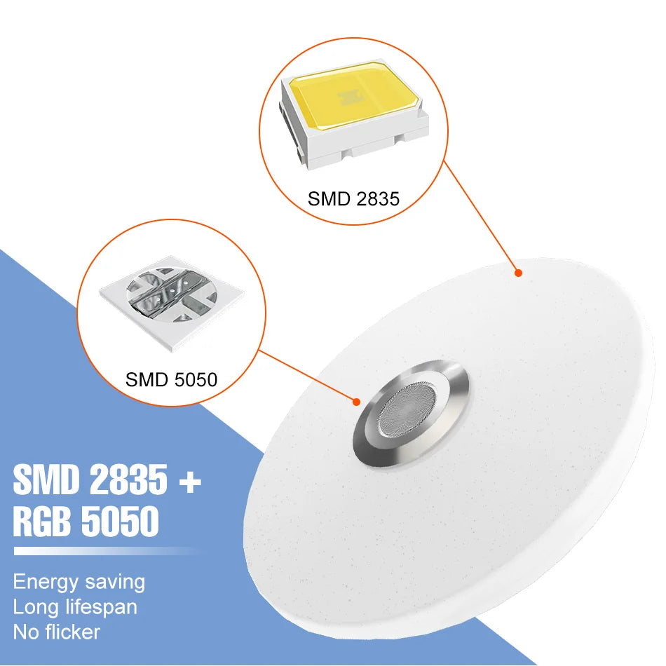 100W RGB LED Smart Ceiling Light AC100-240V Bluetooth Connection APP Remote Control Dimmable Chandelier With Speakers Music Lamp