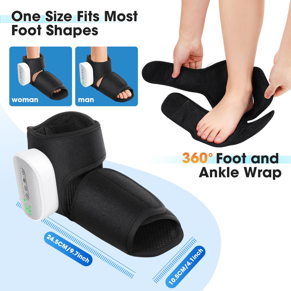 Ankle Air Compression Massager Heated Foot Wrap Support 3 Modes 4 Levels Thermal Sleeve Cordless Rechargeable Brace