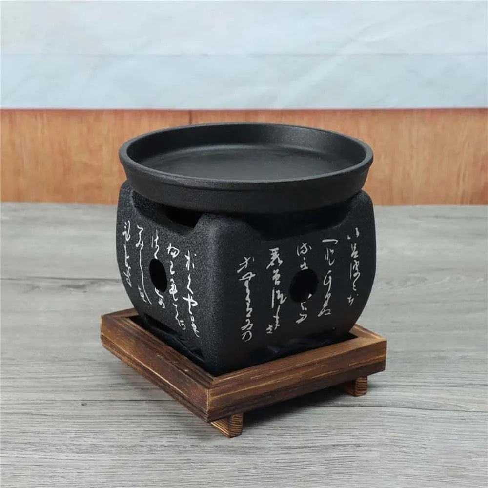 Japanese Style Charcoal Stove with Grill Net Carbon Stove Portable Charcoal Grill Square Wooden Board Mini Square Text Stove