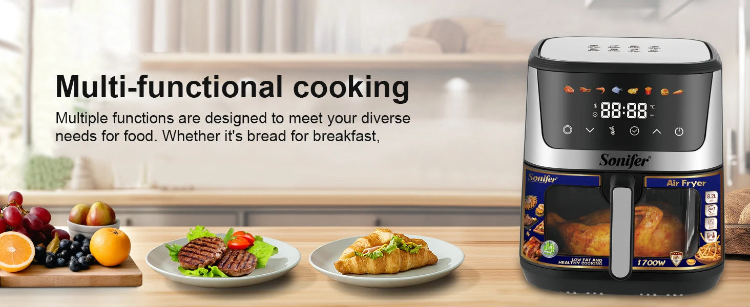 8.5L Air Fryer –LED Display & Touch Control, Large Size, Visible Window, Adjustable Temperature, Auto Shut-Off, 1700W