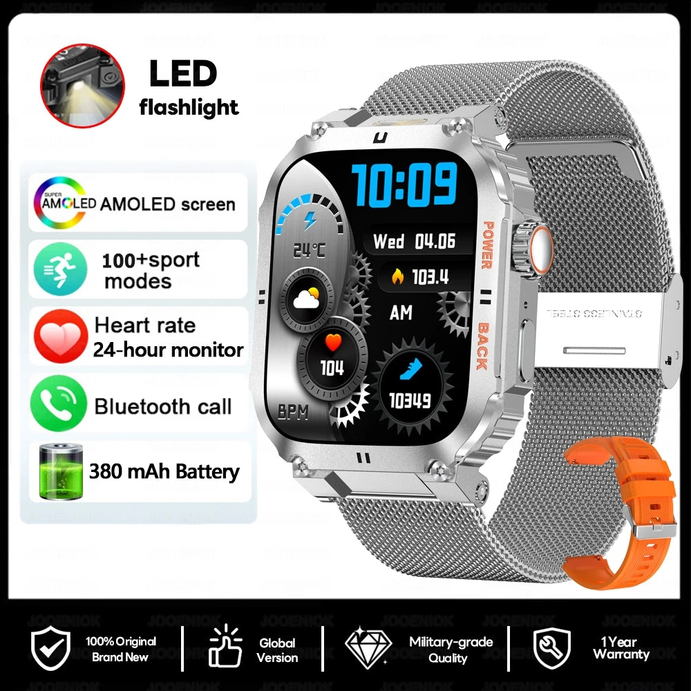 2025 New Outdoor Military Rugged Smart Watch Men's 1.91 Inch AMOLED HD Full Screen Touch LED Light Bluetooth Call Smartwatches