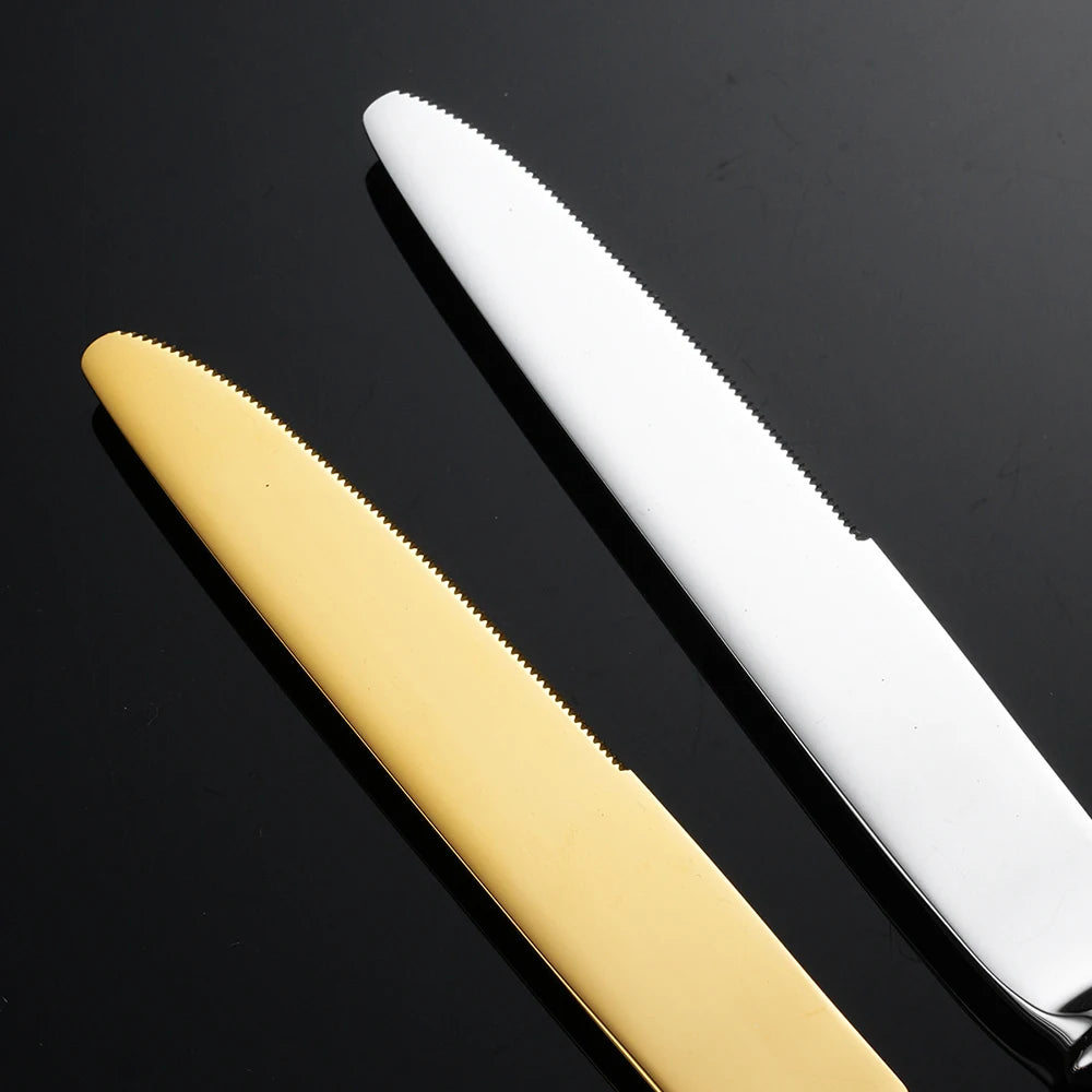 4Pcs Shiny Dinnerware Set 304 Stainless Steel Cutlery Set Gold Creative Handles Tableware Knives Forks Spoon Dishwasher Safe