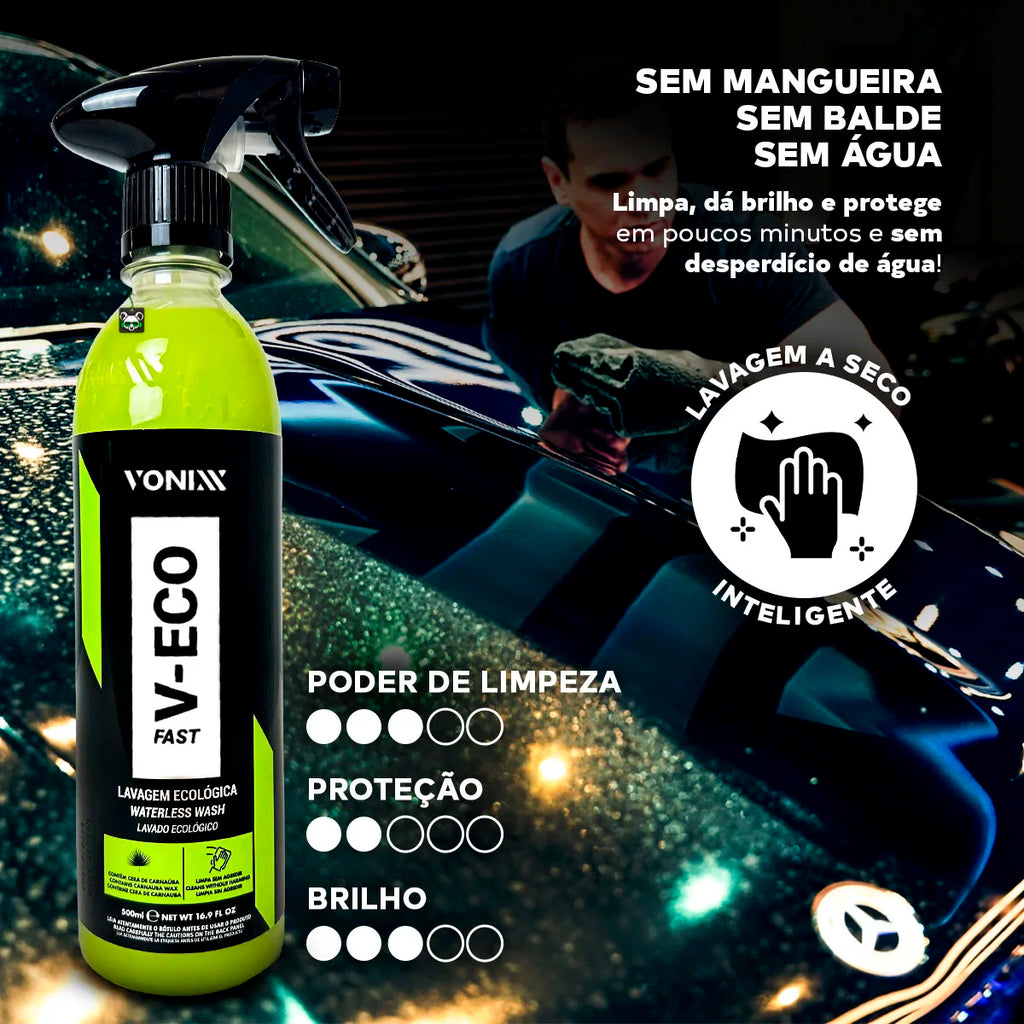 Car Dry Wash Kit Moto V-Eco C/Carnauba Wax 500ml + Verse Plastic Rubber 1.5L Vonixx