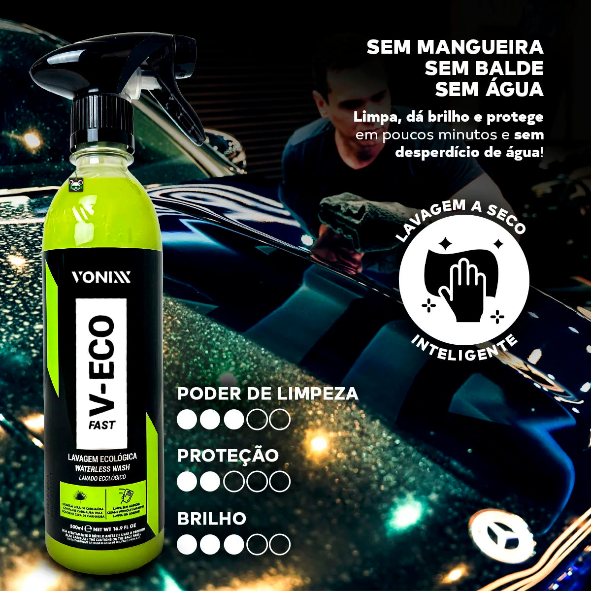 Car Dry Wash Kit Moto V-Eco C/Carnauba Wax 500ml + Verse Plastic Rubber 1.5L Vonixx