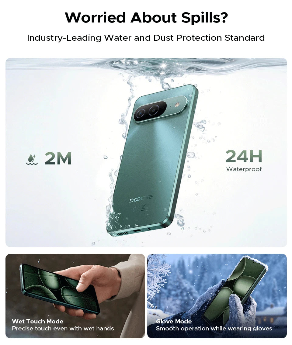 Global Version DOOGEE B10 Smartphone Android 16 7600mAh Battery 6GB 256GB 6.6'' Display 64MP AI Camera IP68 / IP69K Mobile Phone