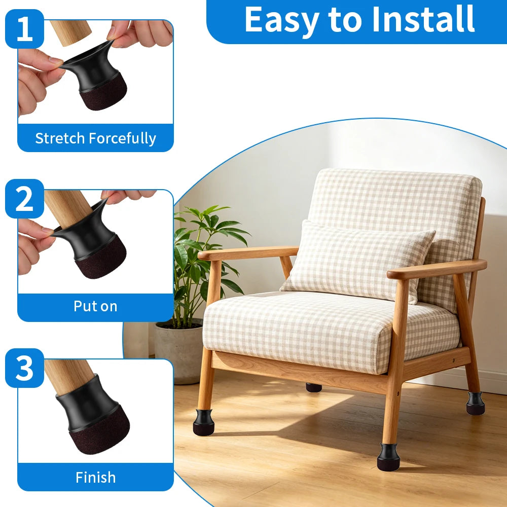 16PCS Chair Leg Protectors Silicone Chair Leg Covers with Thickened W/ Wrapped Felt Bottom Anti-Scratch for Hardwood Floors