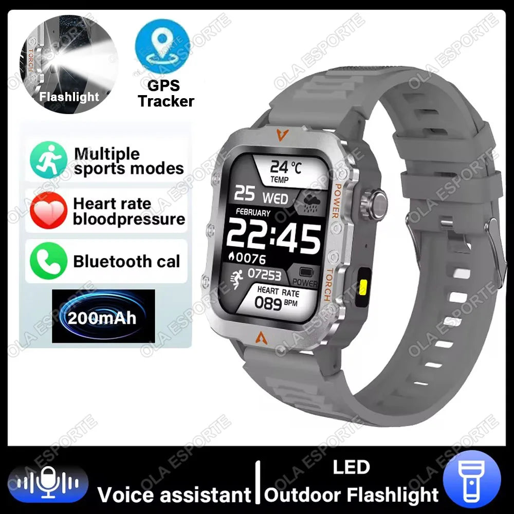2026 Military SmartWatch Men IP68 5ATM Outdoor Sports Fitness Tracker Waterproof GPS Monitoring 1.96Inch BT Call For Android IOS