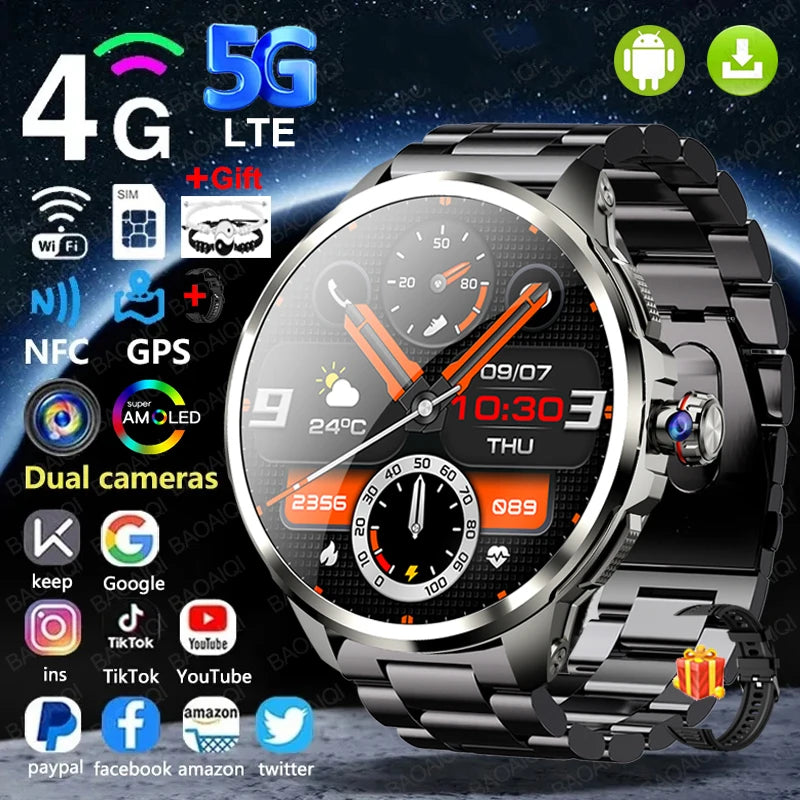 4G Full Network Smart Watch 8GB+128GB RAM 1.95 inch HD Screen 900W Video Call 2100mAh WIFI GPS Google Play Smartwatch Flashlight