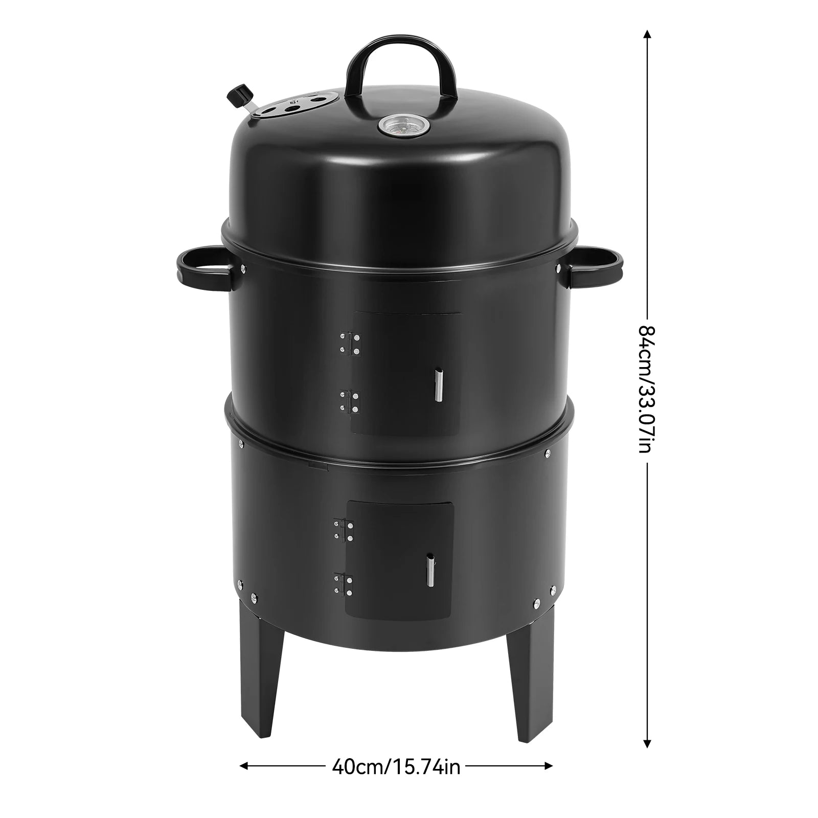 84cm Barrel Style Charcoal BBQ Smoker Grill, Built-in Thermometer Outdoor Smoking Oven, Ideal for Grilling Meat,Chicken Wings