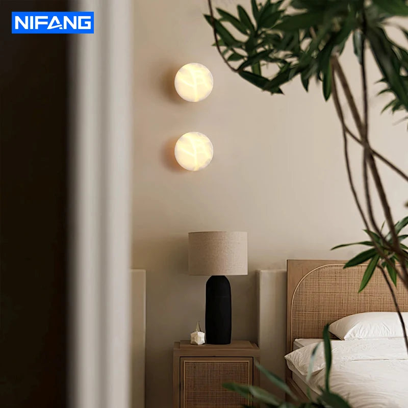 Modern Nordic Wall Sconce Spanish Natural Marble Round Wall Lamp Living Room Hallway Stair Wall Light Bedroom Bedside Lamp