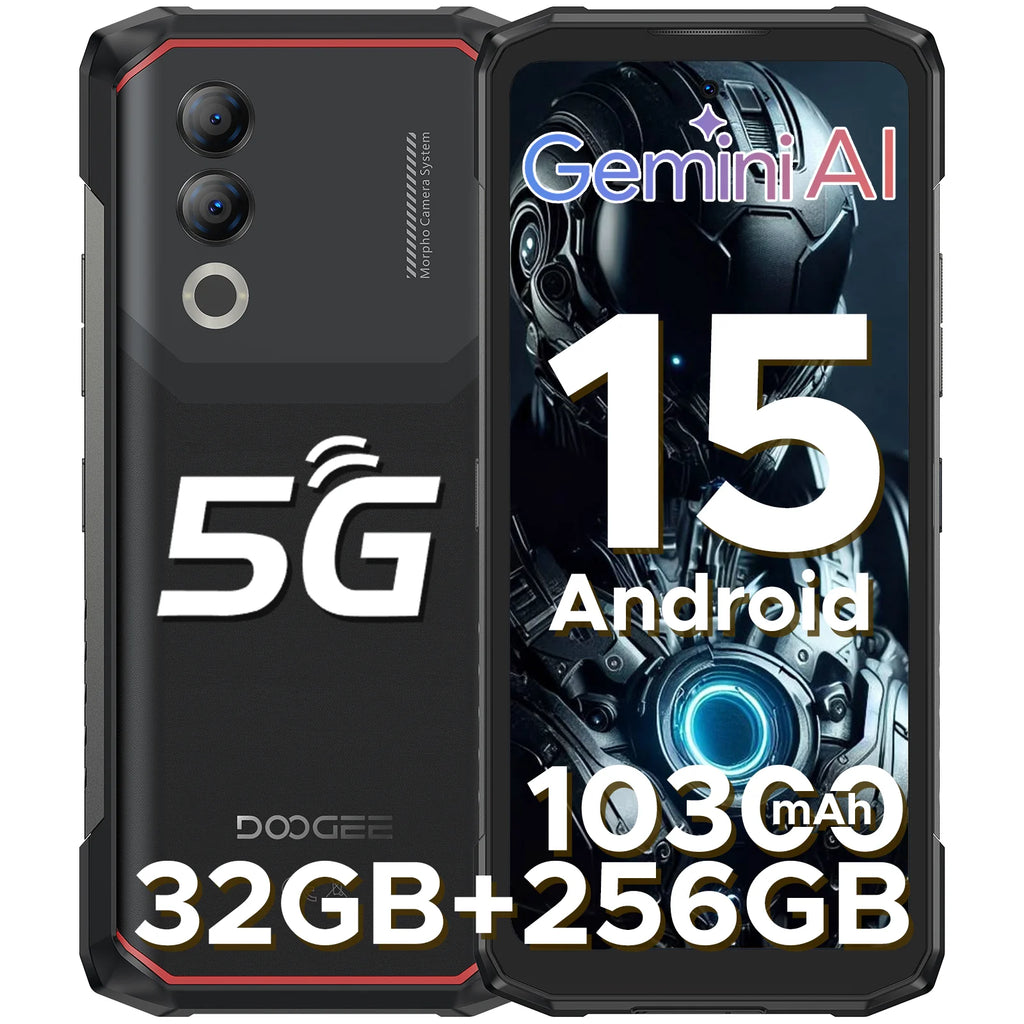 DOOGEE Blade20 Turbo 5G Rugged Phone 6.6" Gemini Al Dimensity 7050 10300mAh 8GB 256GB 50MP Camera Android 15 NFC Mobile Phone