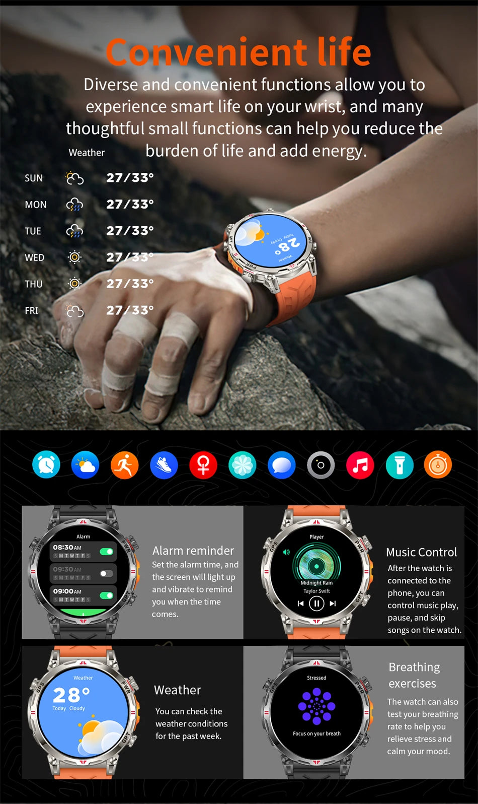 2025 New Professional GPS Sports Smart Watch Outdoor RIDE Run GPS track Swim Watchs Compass Altimeter 5ATM Sports Bracelets Men