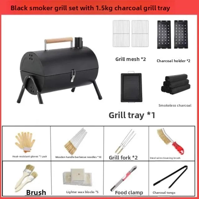 Portable Camping Barbecue Grill Multi-Function Charcoal Barbecue Double-Sided Chimney Home Outdoor Stove Meat Cooking Tool