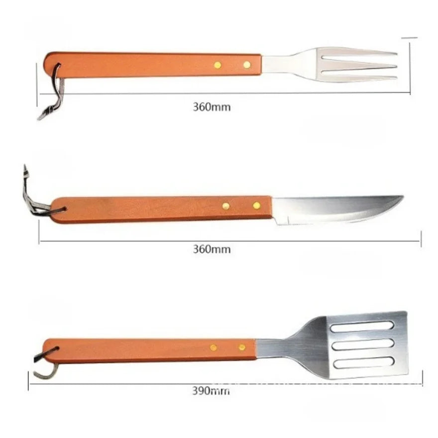 Barbecue Tool Combination Set Wooden Handle Stainless Steel Material Barbecue Tools Portable Suitcase BBQ 18PCS Tool Suit